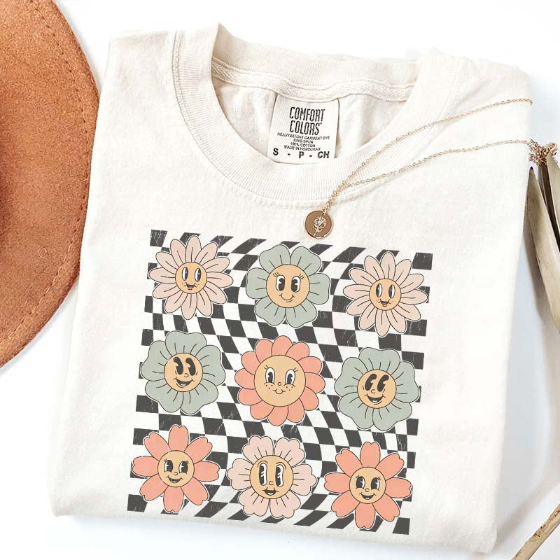 Retro Checkered Flower T-Shirt