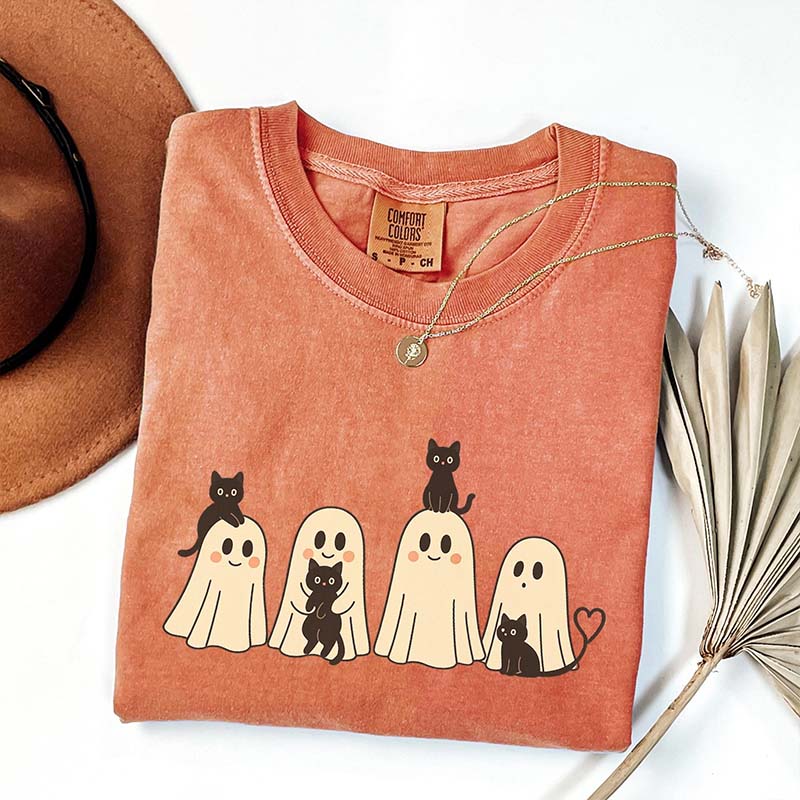 Halloween Black Cat & Ghost T-Shirt