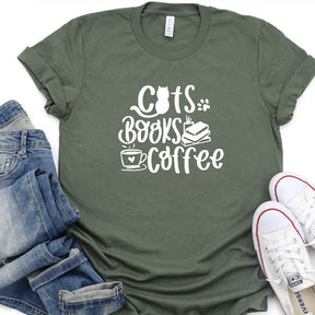 Cats Books Coffee Lover T-Shirt