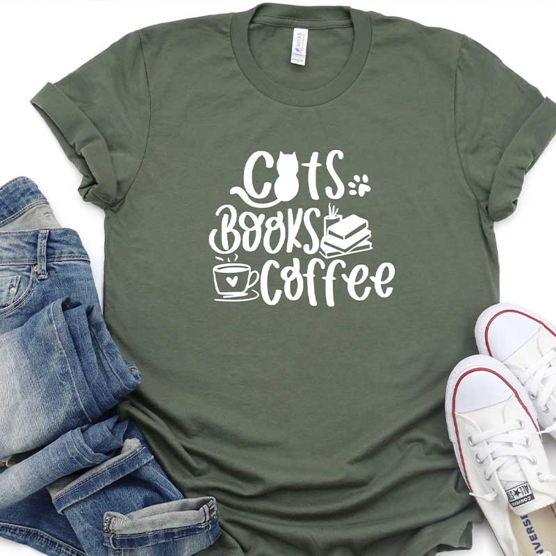 Cats Books Coffee Lover T-Shirt