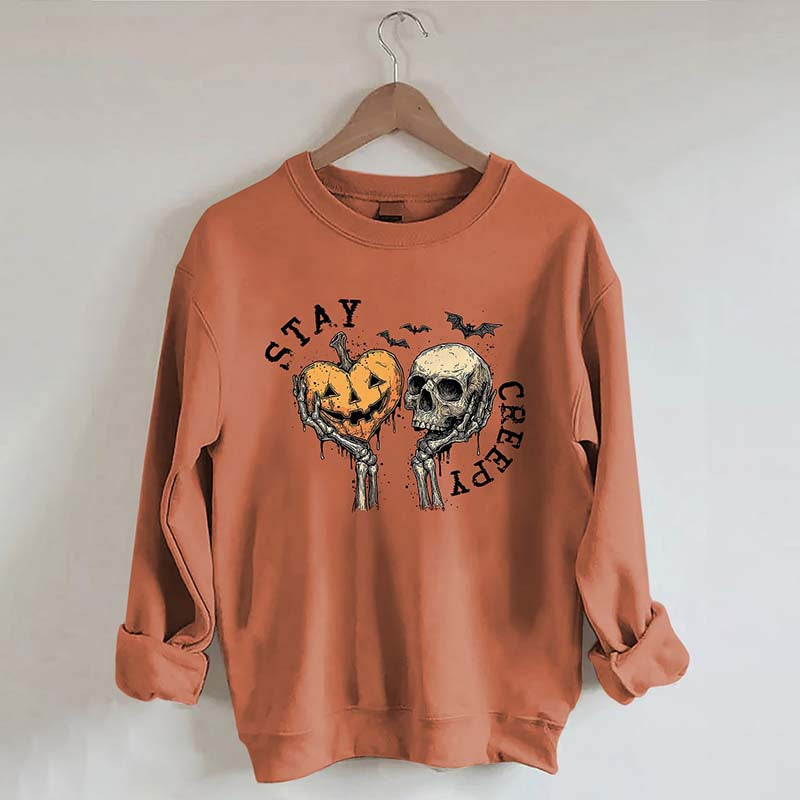 Stay Creepy With Pumpkin And Skull Sweatshirt