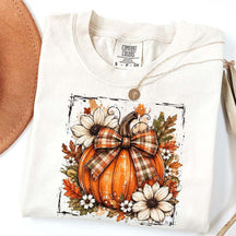 Pumpkin Bow Fall Graphic Floral T-Shirt