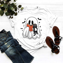 Bookish Ghost Cute Spooky Reading Cat T-Shirt