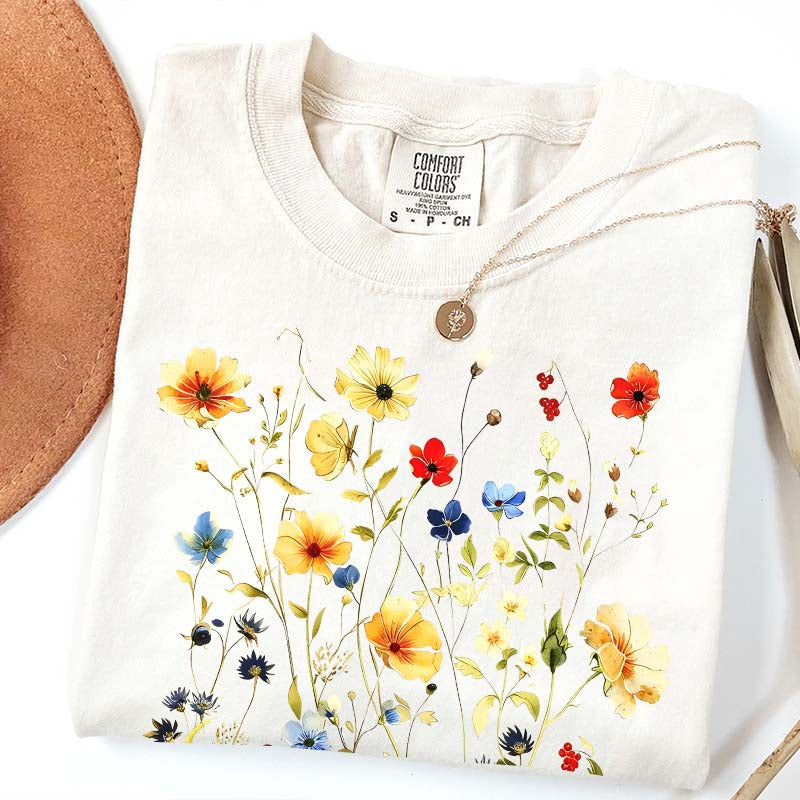 Delicate Floral Print Botanical T-Shirt