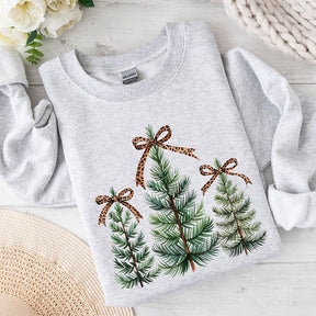 Leopard Print Bow Minimalist Christmas Trees Sweatshirt