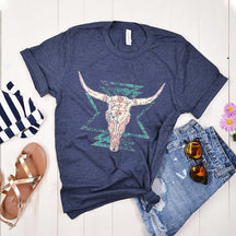 Boho Cow Skull Cowgirl T-Shirt