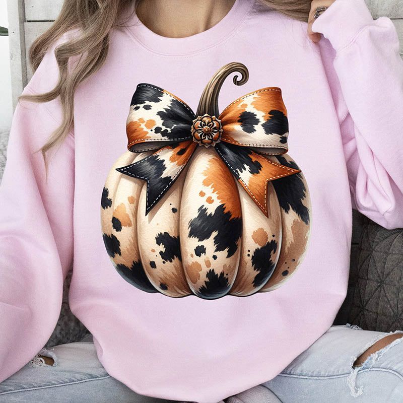 Coquette Pumpkin Cowhide Bow Sweatshirt