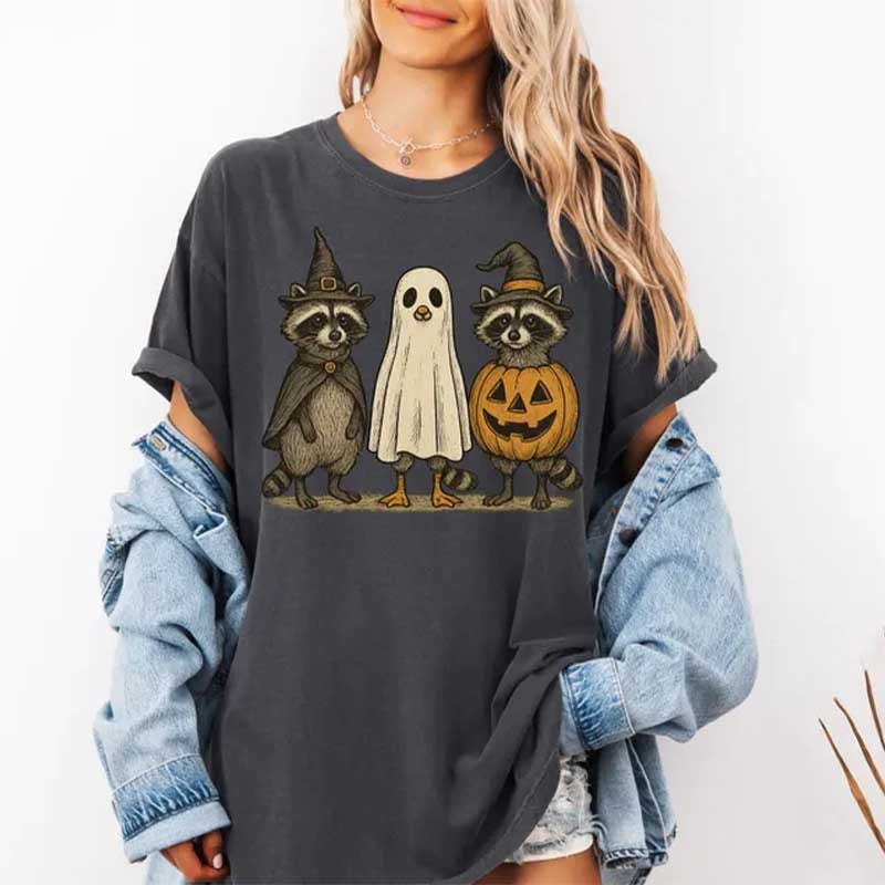 Boo Ghost Raccoon Autumn Halloween T-Shirt