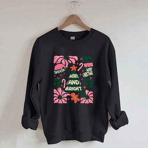 Merry And Bright Christmas Tree Flower Sweatshirt