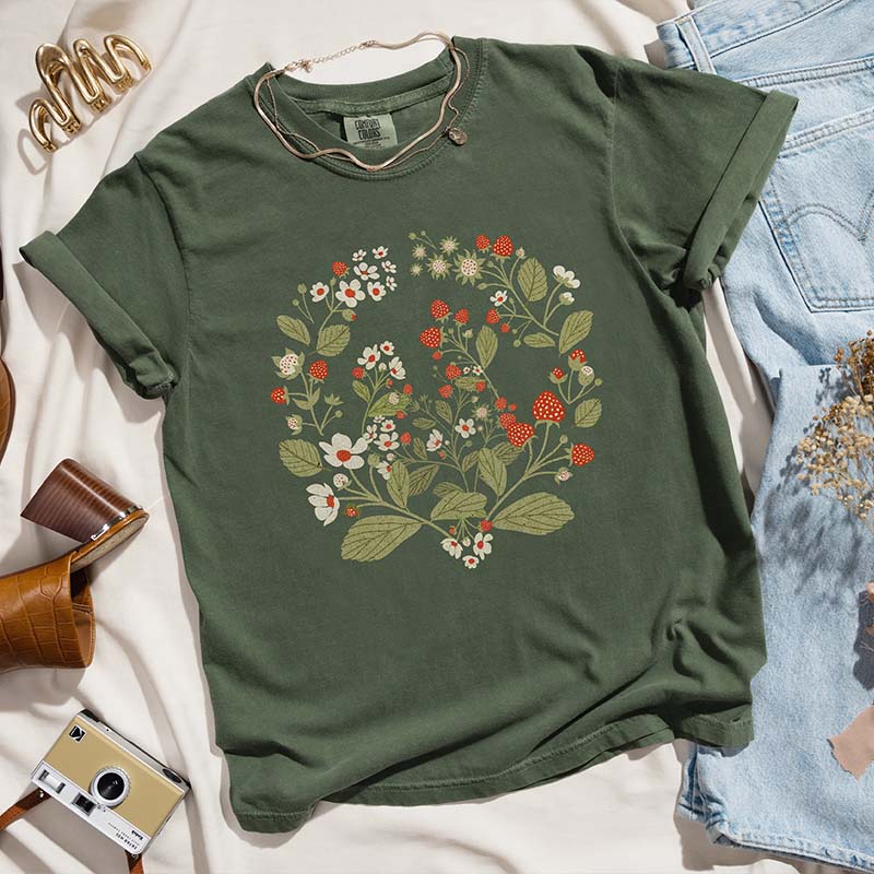 Boho Strawberry Wildflower T-Shirt