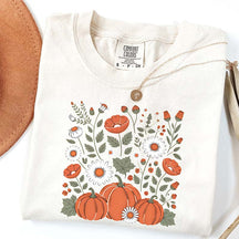 Vintage Pumpkin Floral Retro Autumn Flowers T-Shirt
