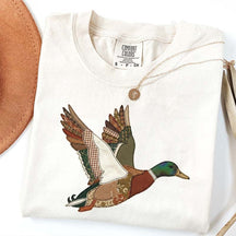 Faux Patchwork Mallard Duck Hunting Printed T-Shirt