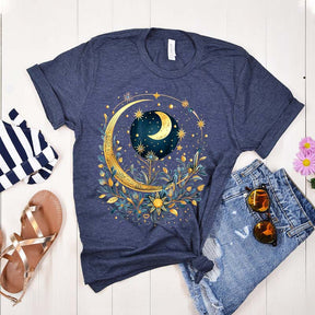 Celestial Boho Moon Floral T-Shirt