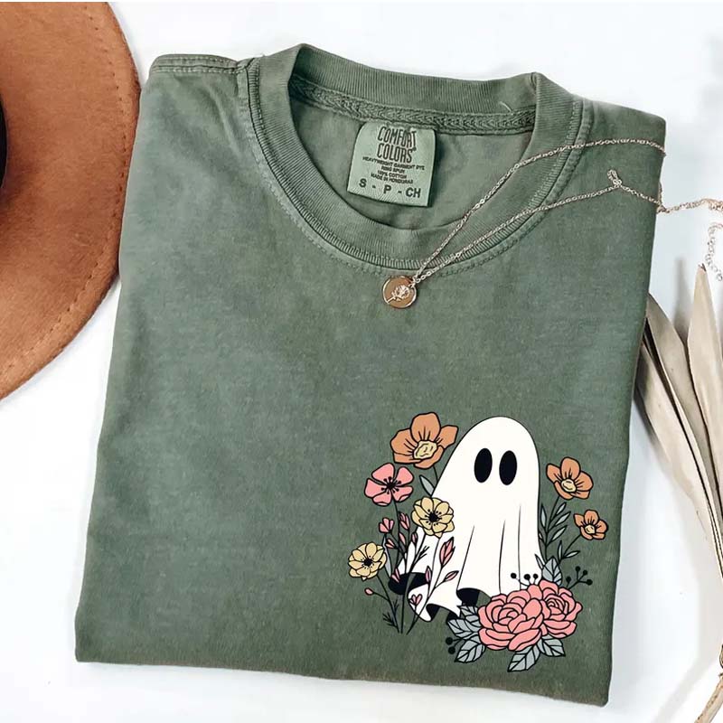 Halloween Ghost Floral Spooky Season T-Shirt