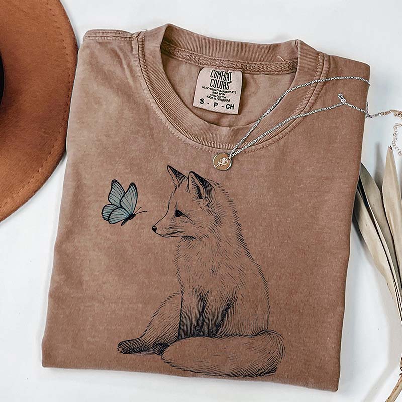 Comfort Colors Fox and Butterfly Graphic T-Shirt