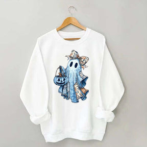Retro Halloween Blue Denim Ghost Sweatshirt