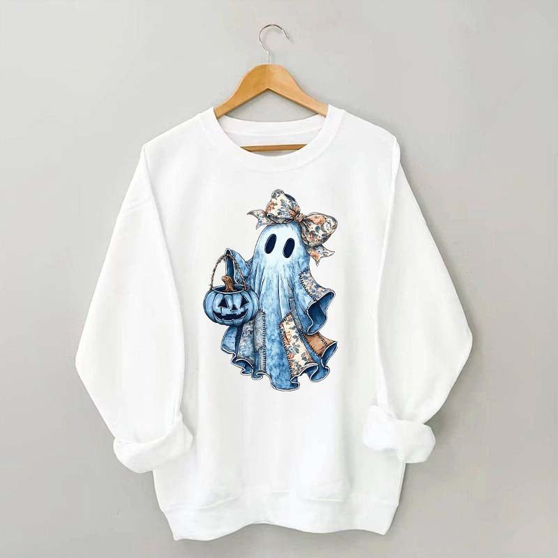 Retro Halloween Blue Denim Ghost Sweatshirt