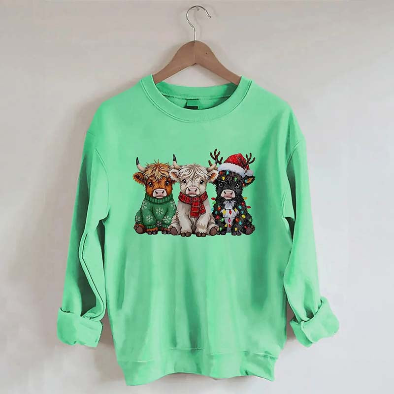 Rustic Highland Cows Christmas Sweatshirt