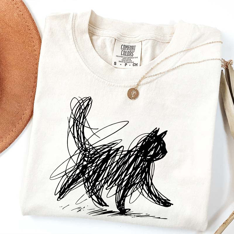 Abstract Cat Line T-Shirt