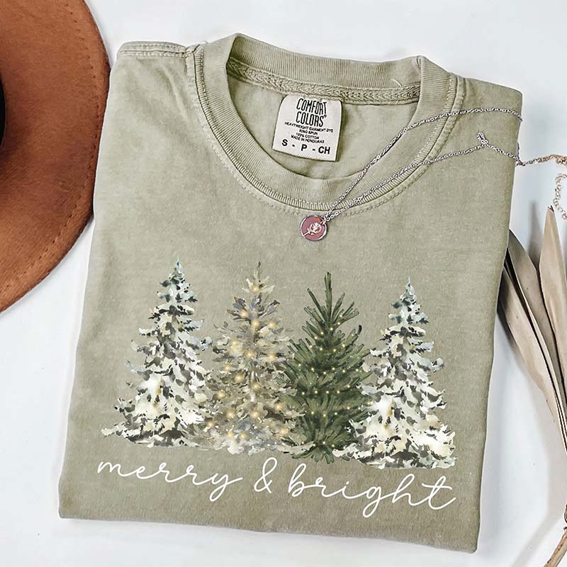 Cute Merry & Bright Christmas Tree T-Shirt