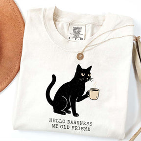 Black Cat Coffee Hello Darkness My Old Friend T-Shirt