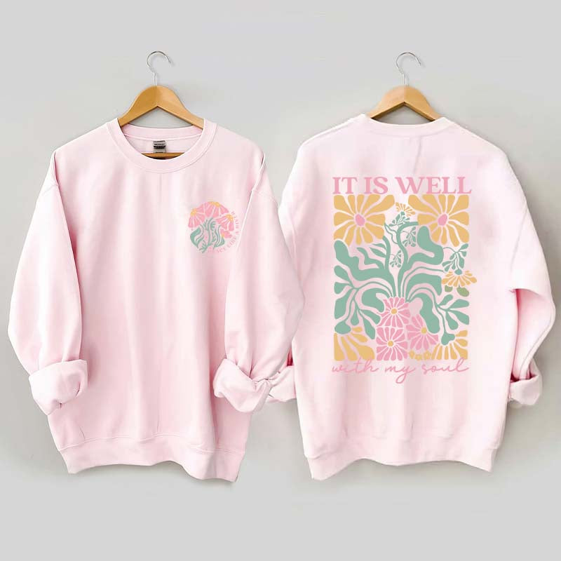 It is Well  Floral Boho Bible Verse Top Sweatshirt
