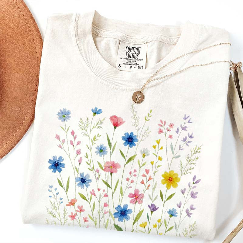 Wildflowers Vintage Blue Style T-Shirt