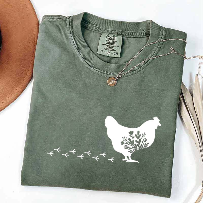 Floral Chicken Farm Animal T-Shirt