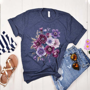 Vintage Pressed Botanical Purple Flowers T-Shirt