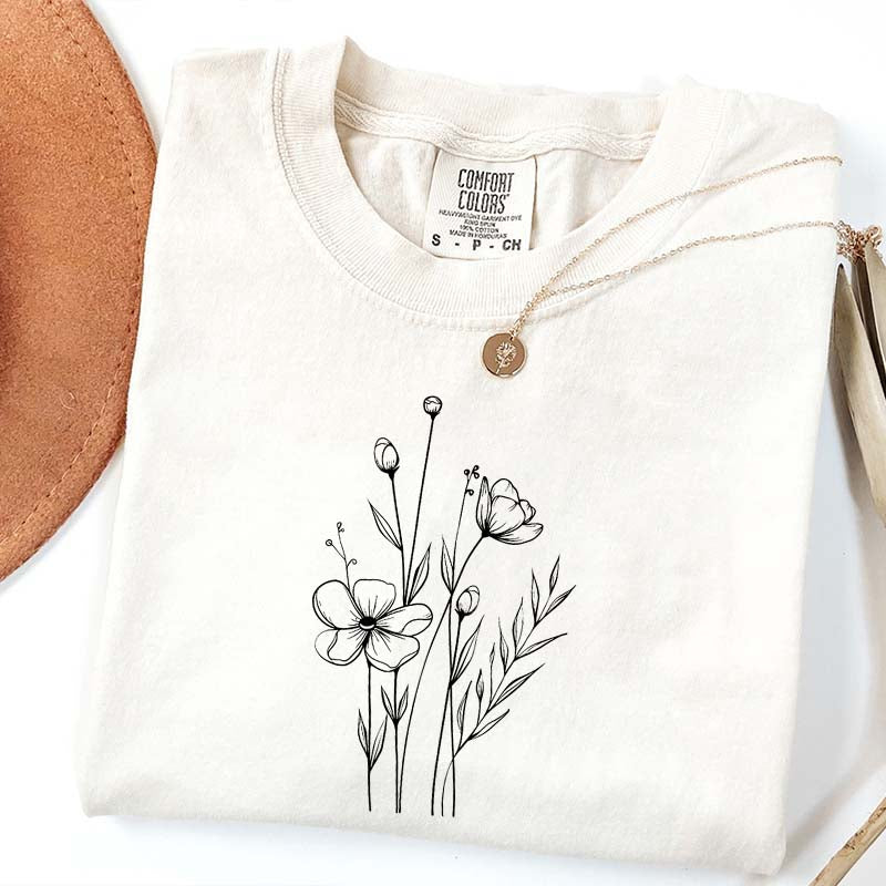 Minimalist Wildflower Plant Floral T-Shirt