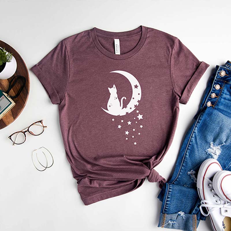 Floral Moon Cat T-Shirt