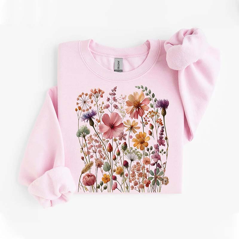 Vintage Pressed Flowers Pink Wildflowers Sweatshirt