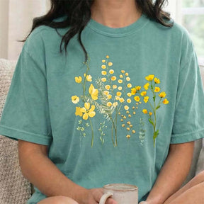 Boho Yellow Botanical Wildflower Flower T-Shirt