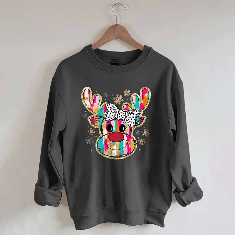 Colorful Glitter Christmas Reindeer Sweatshirt