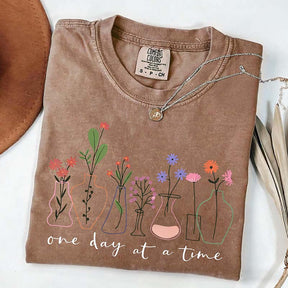 One Day At a Time Motivational  Floral T-Shirt