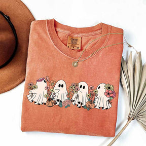 Floral Cute Ghost Halloween Spooky Season T-Shirt