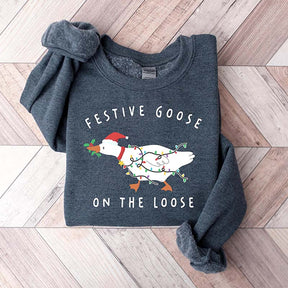 Festive Goose On The Loose Christmas Funny Sweatshirt