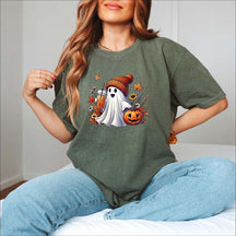Halloween Ghost Coffee Pumpkin Flower T-Shirt