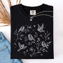 Boho Botanical Birds Sparrow T-Shirt