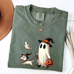 Funny Ghost Walking Dog Halloween T-Shirt