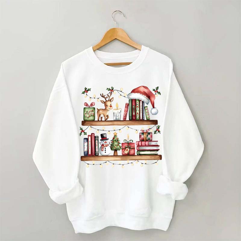 Christmas Bookshelf Book Lover Club Sweatshirt