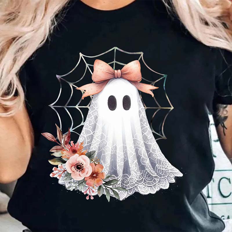 Halloween Lace Ghost Bow T-Shirt