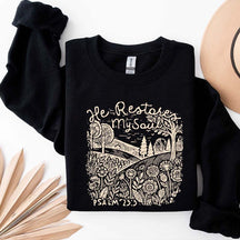 He Restores My Soul Psalm Floral Vintage Sweatshirt