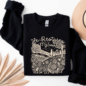 He Restores My Soul Psalm Floral Vintage Sweatshirt