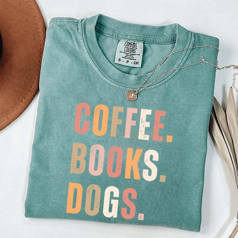 Coffee Books Dogs T-Shirt