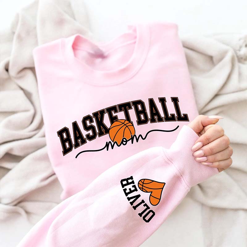 Personalized Basketball Mom Kids Name On Sleeve Sweatshirt