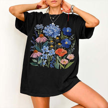 Botanical Flower Blue Cottagecore Floral T-Shirt