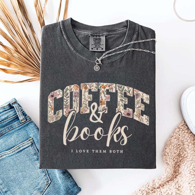 Coffee And Books Floral T-Shirt