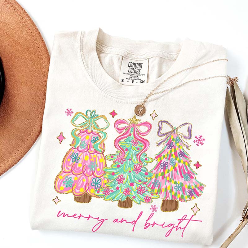Pink Christmas Tree Cute Holiday T-Shirt