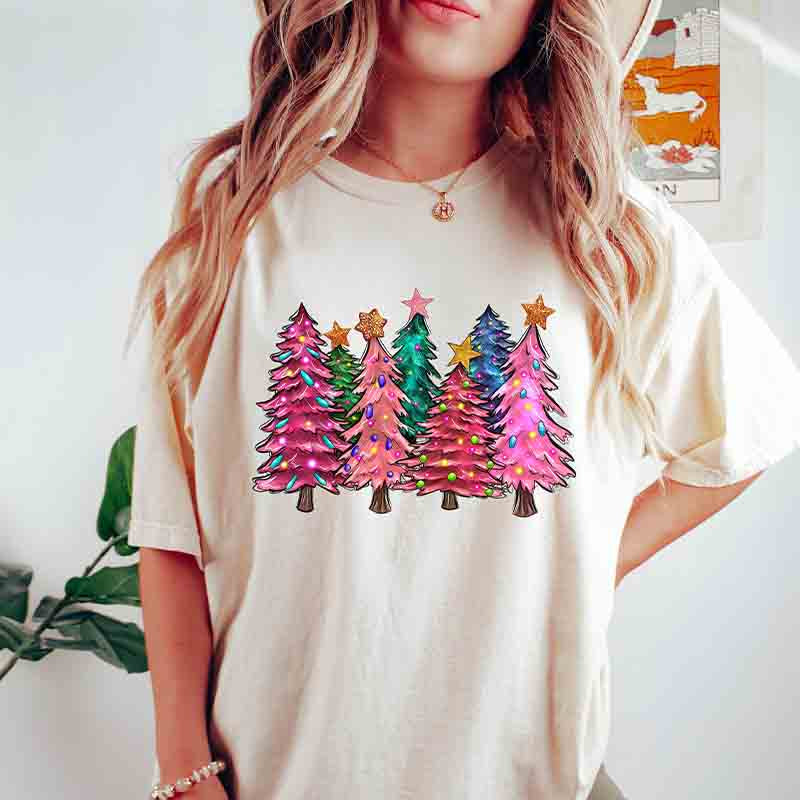 Merry And Bright Pink Christmas Tree T-Shirt